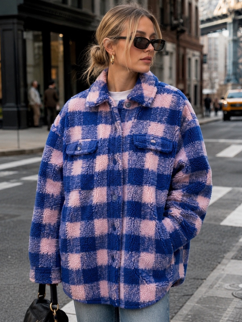 Stand Studio NWT US 4 French 36 Blue Pink Sherpa Teddy Jacket‎ Sabi Revolve